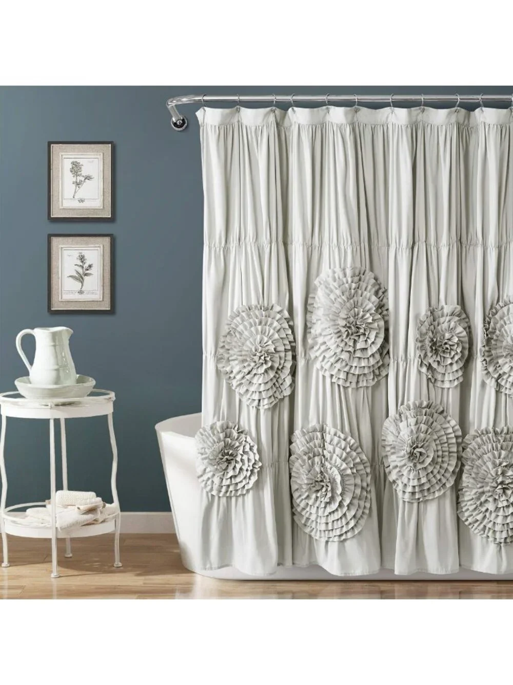 Ruffled Light Gray Shower Curtain 72